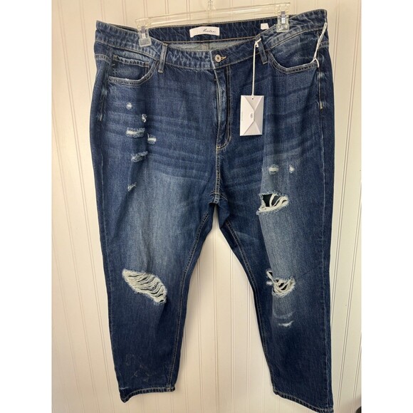 KanCan Denim - KanCan Women's Plus Size 3XL Relaxed Fit Blue Denim Distressed Jeans NWT